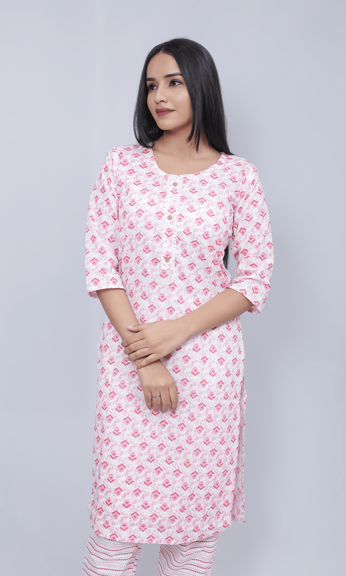 Round Neck Printed Kurti Set