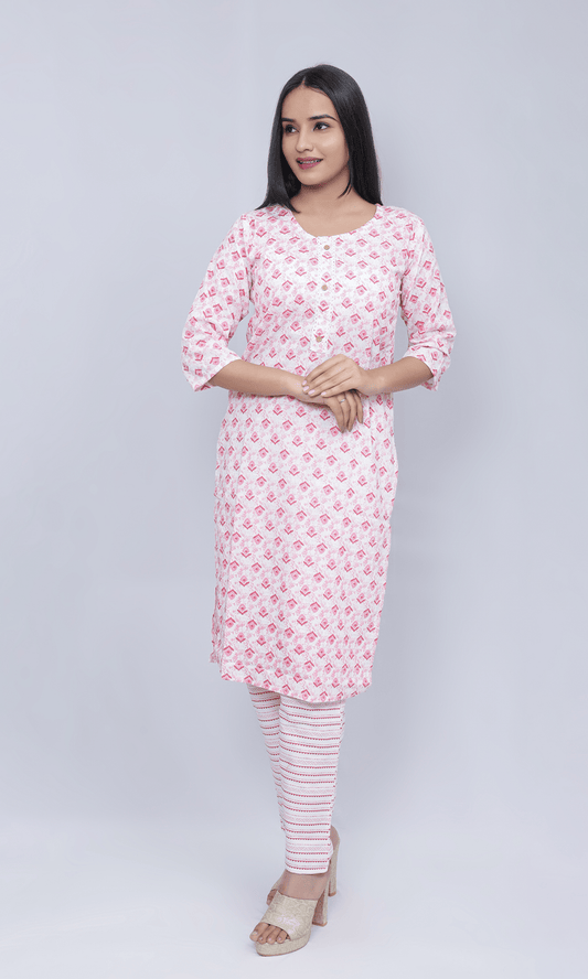 Round Neck Printed Kurti Set