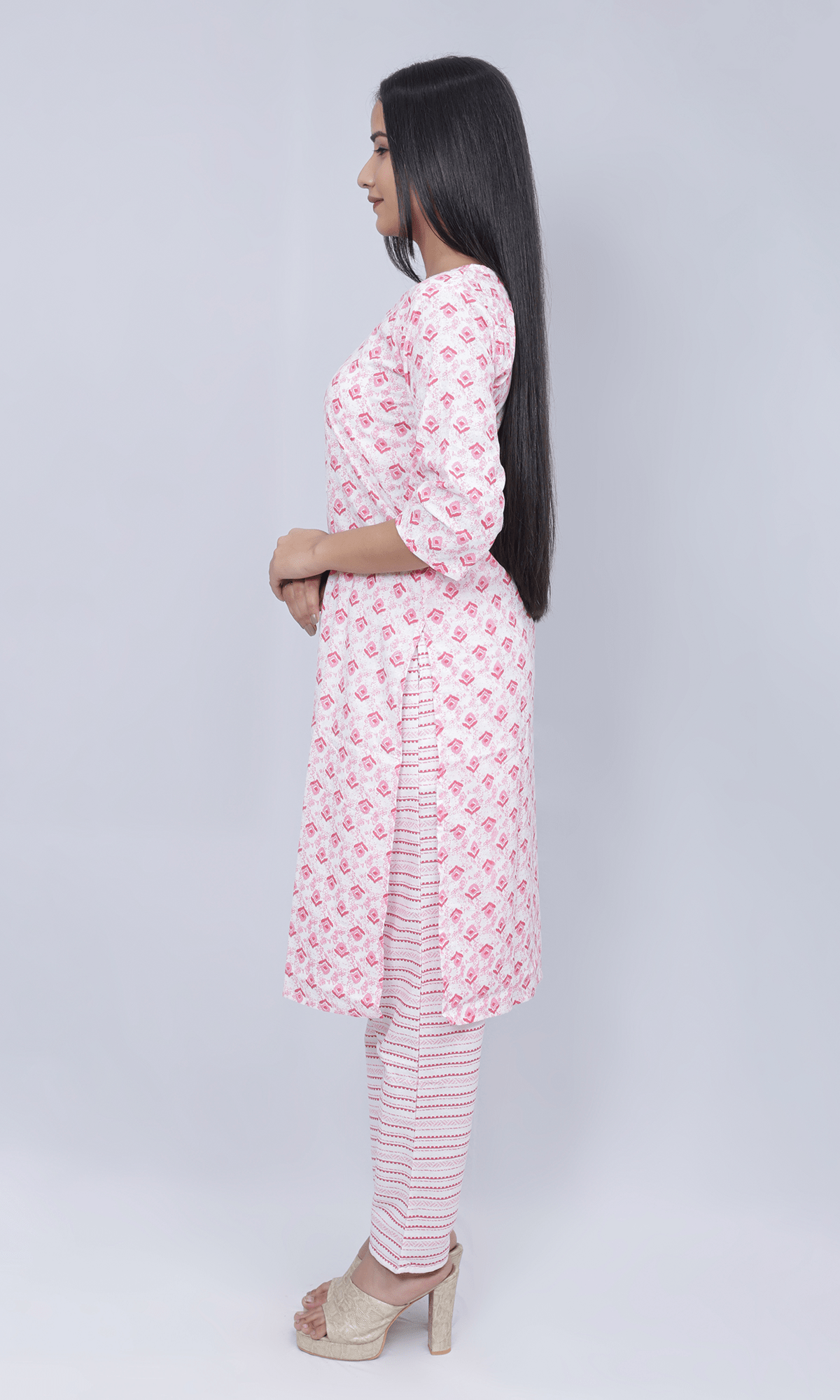 Round Neck Printed Kurti Set