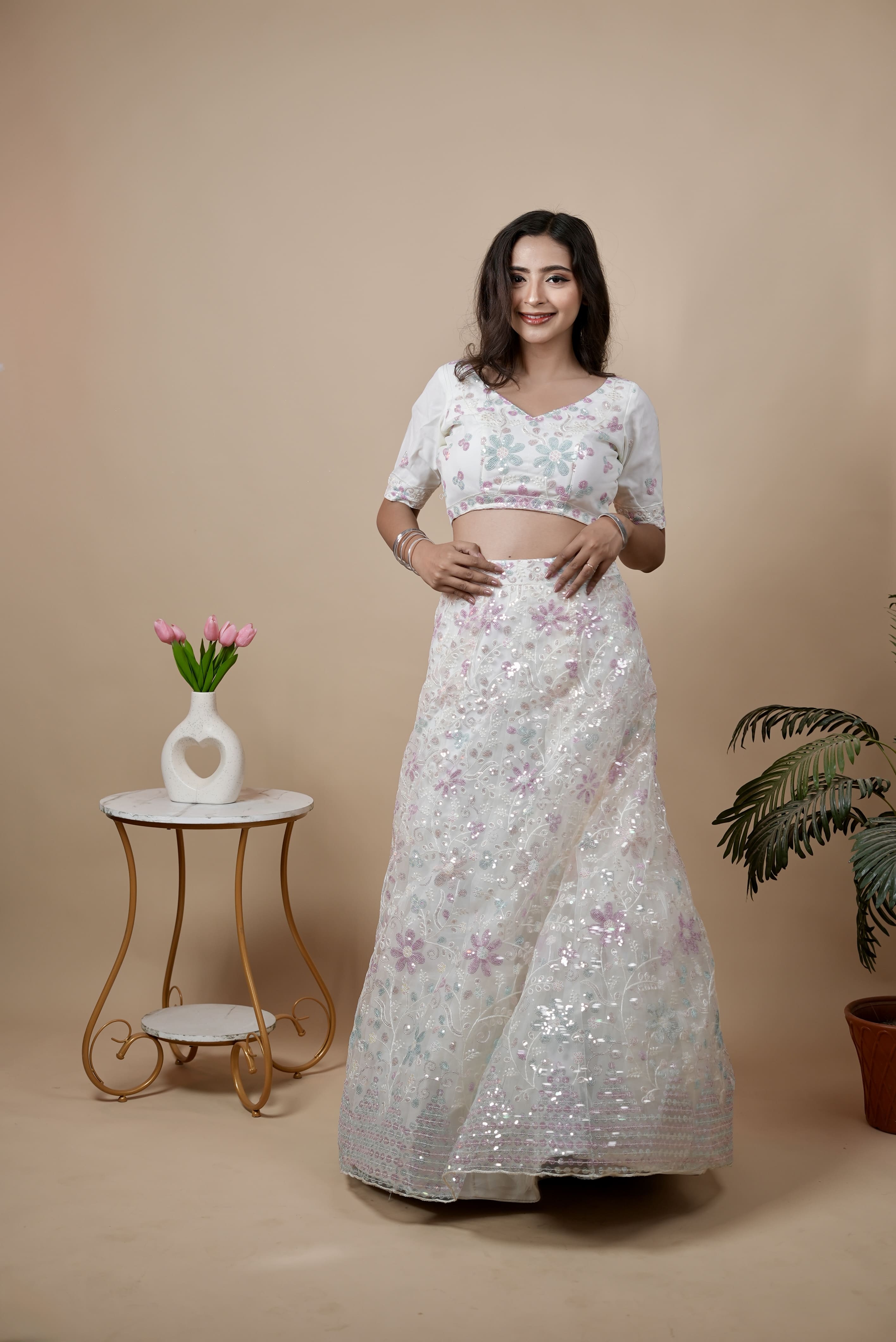 White Grace Net Wedding Lehenga