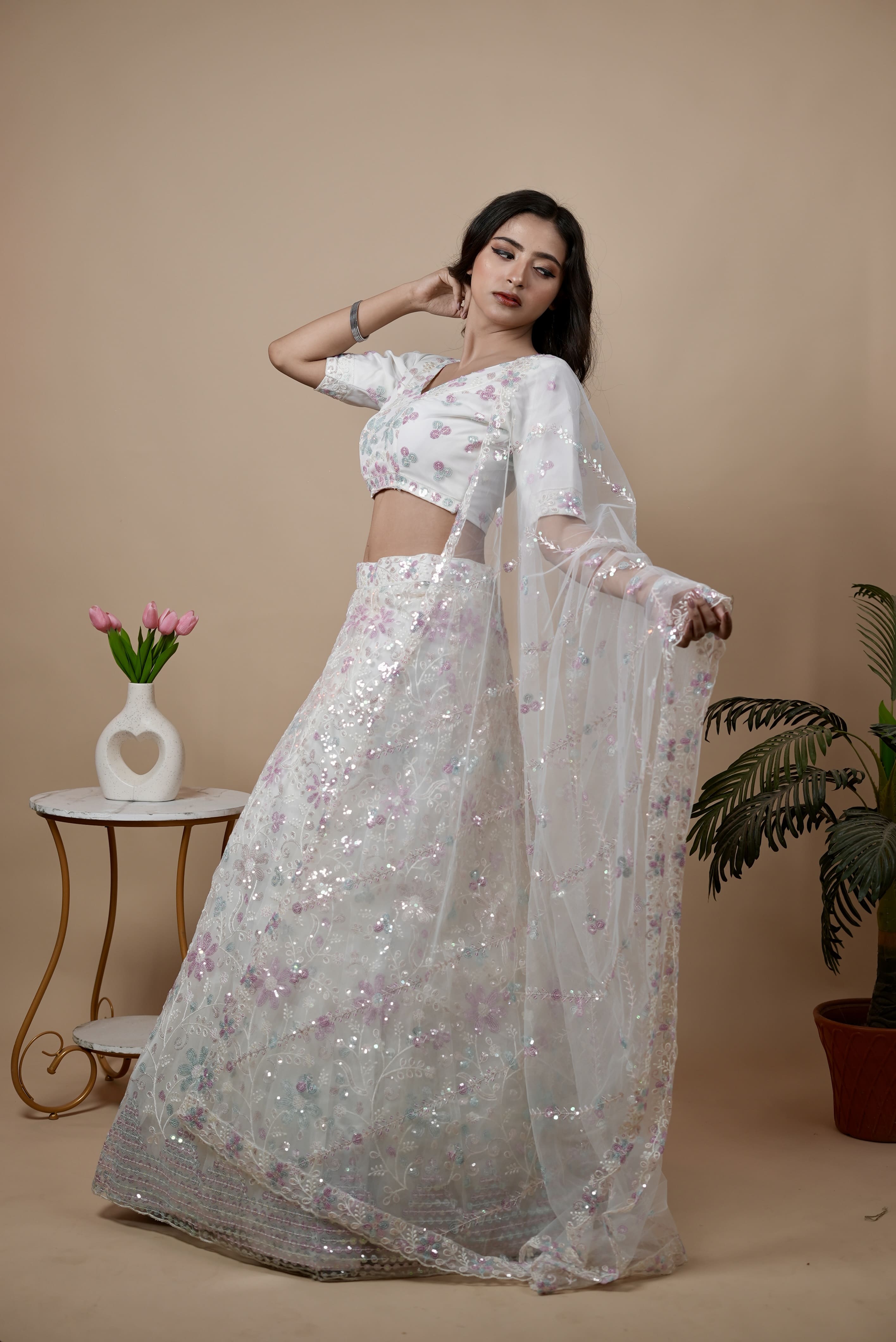 White Grace Net Wedding Lehenga