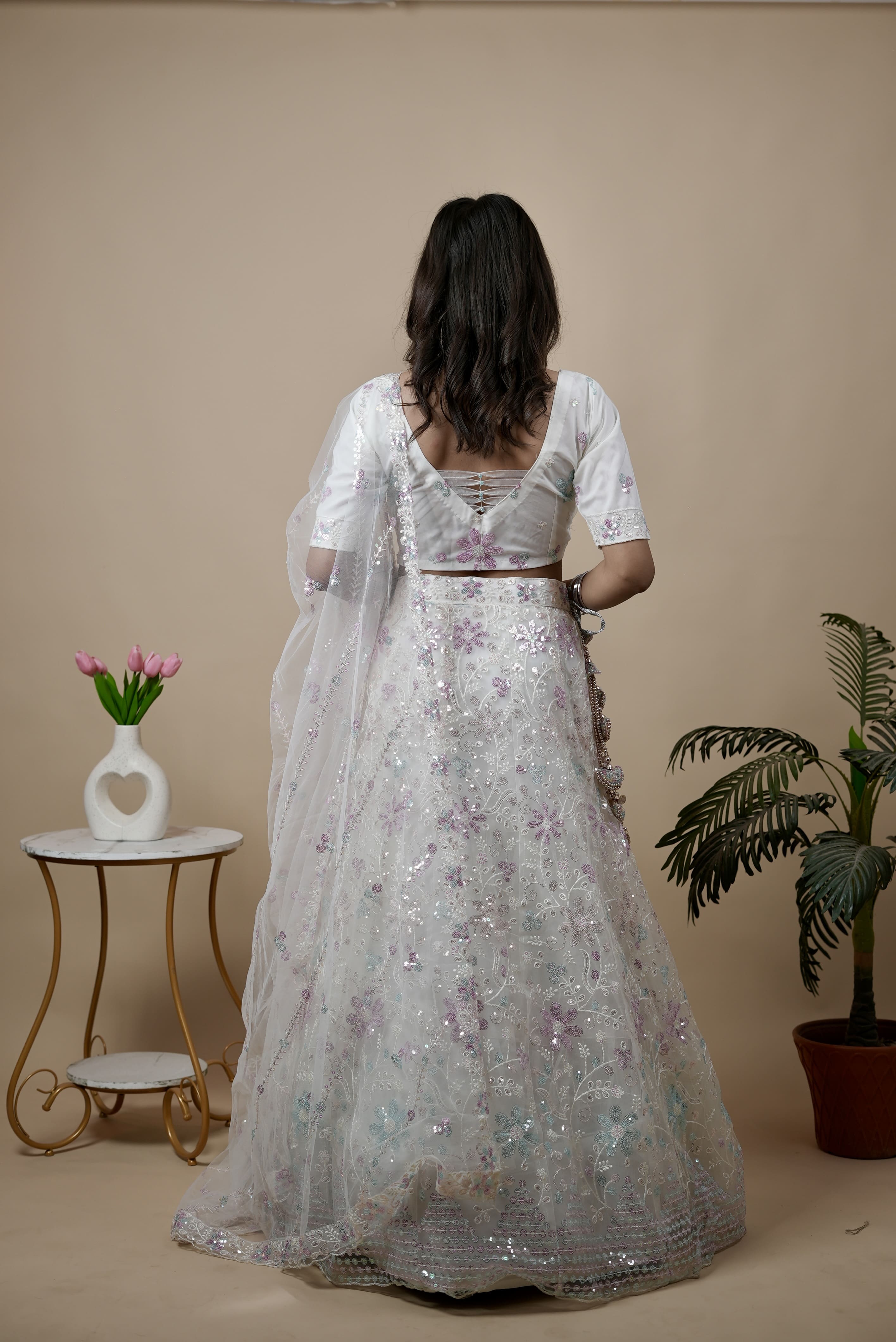 White Grace Net Wedding Lehenga