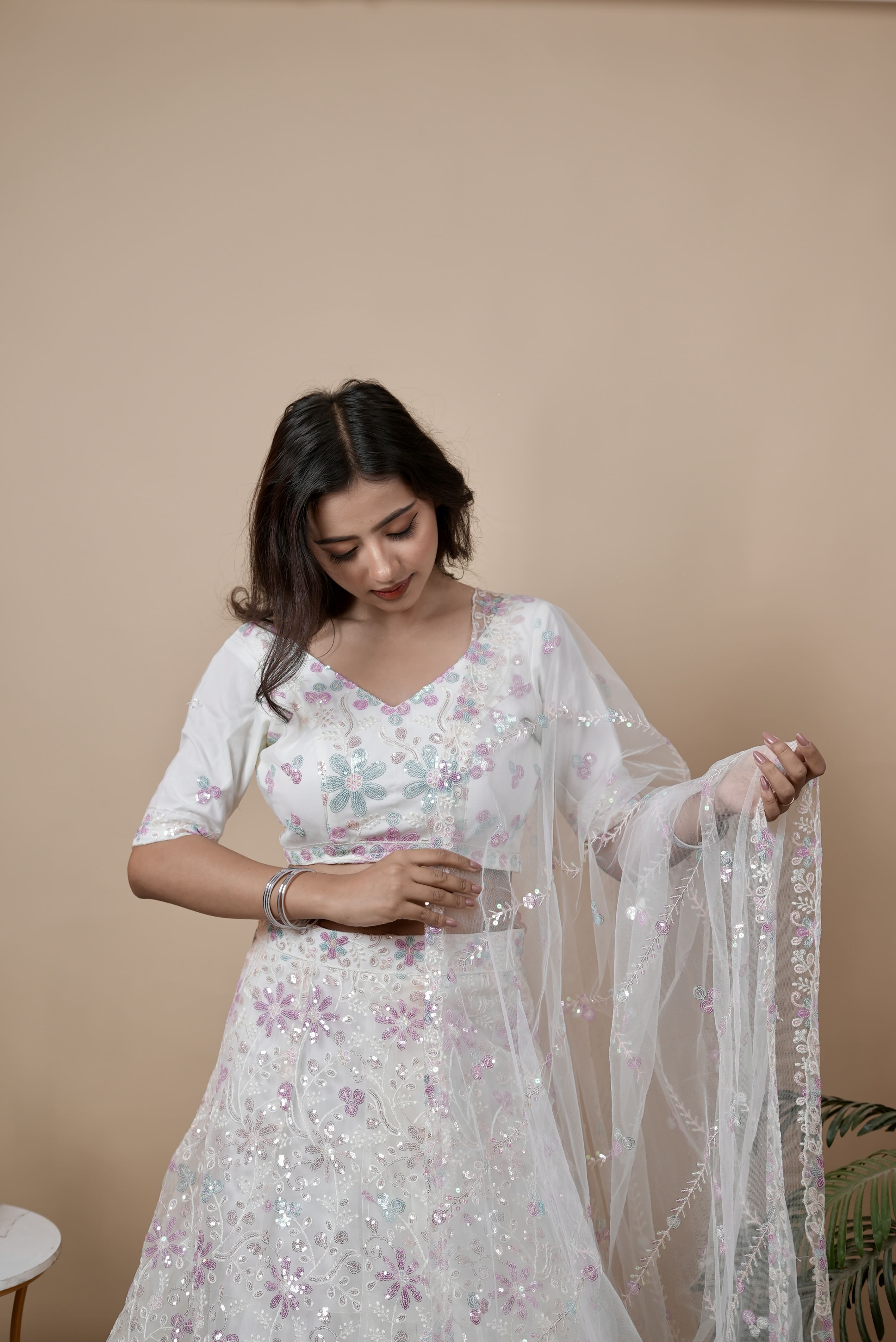 White Grace Net Wedding Lehenga