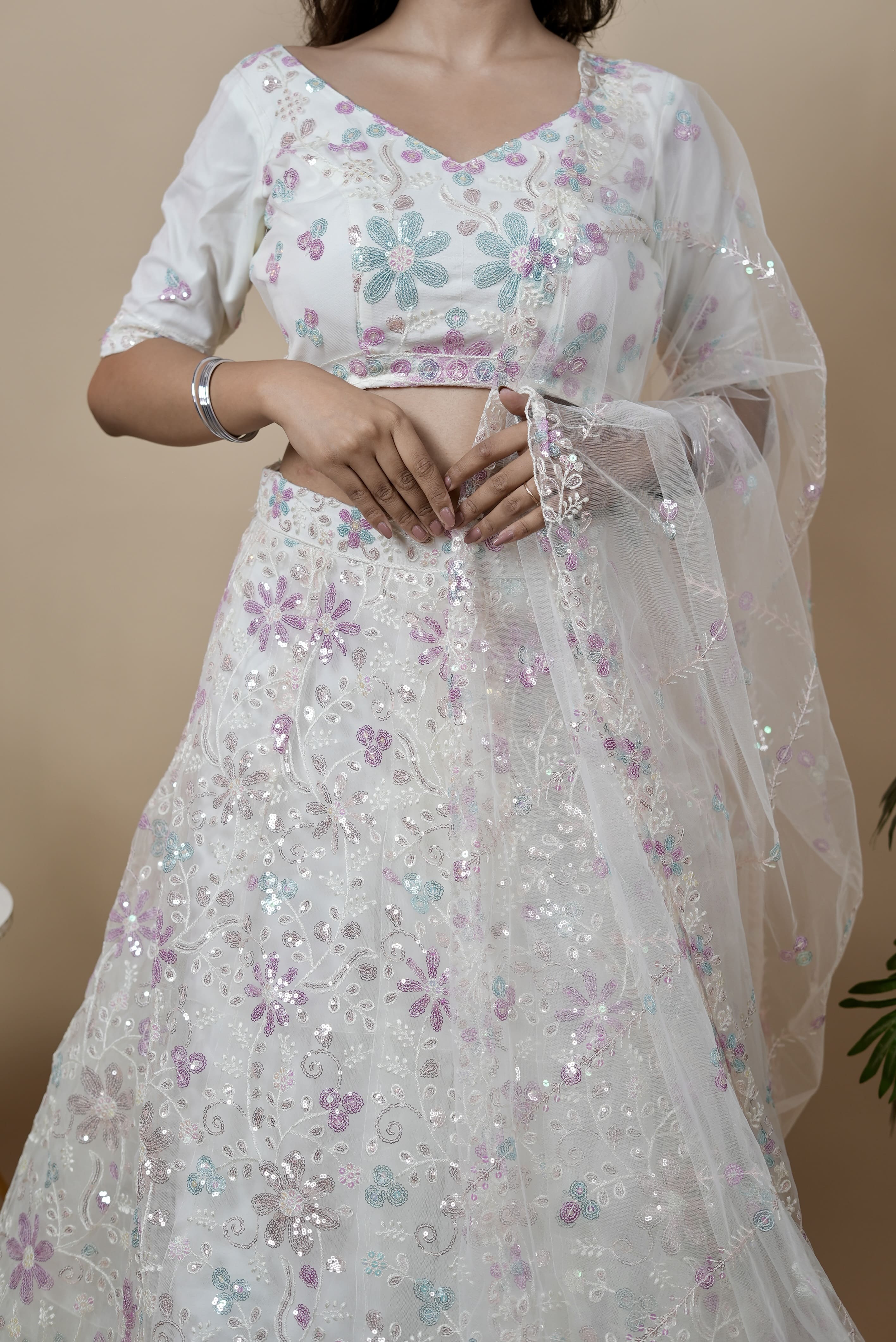 White Grace Net Wedding Lehenga