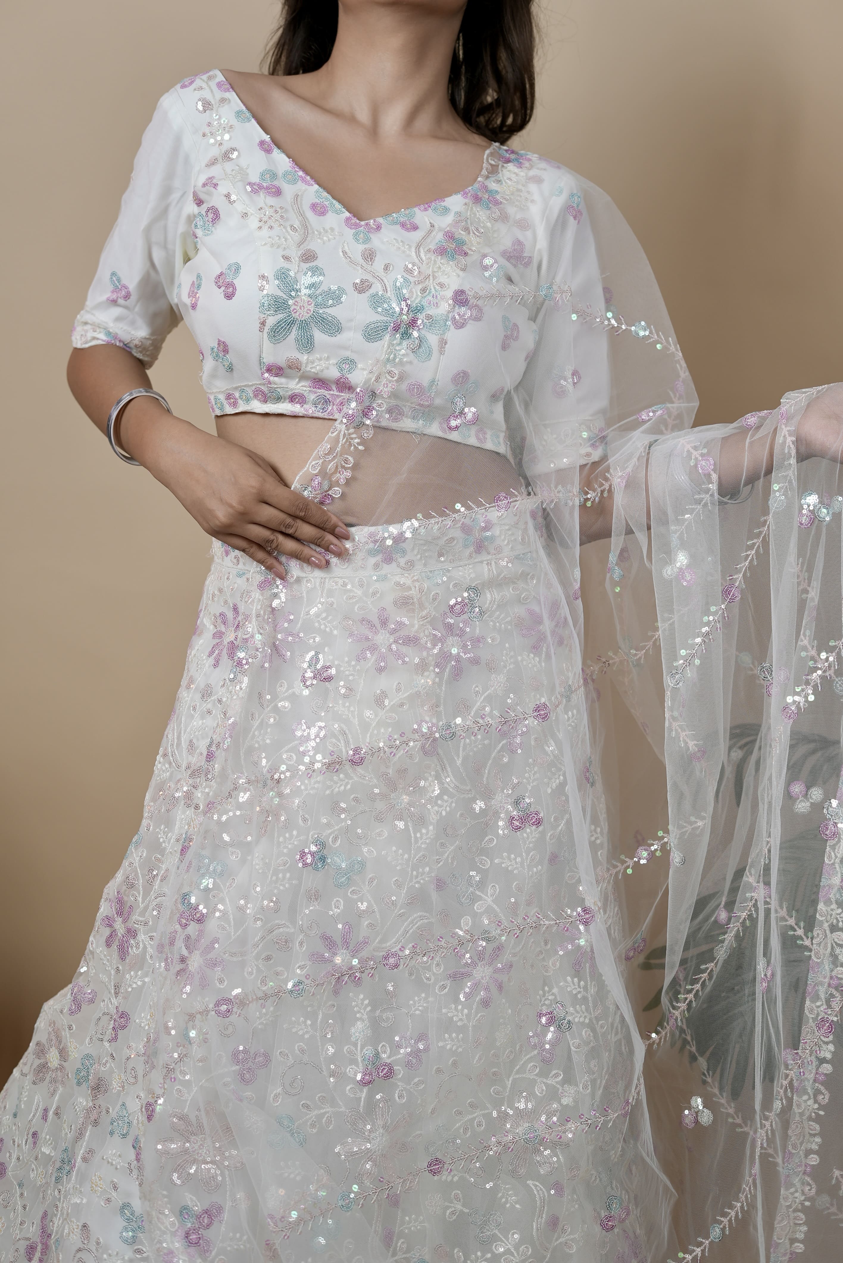 White Grace Net Wedding Lehenga