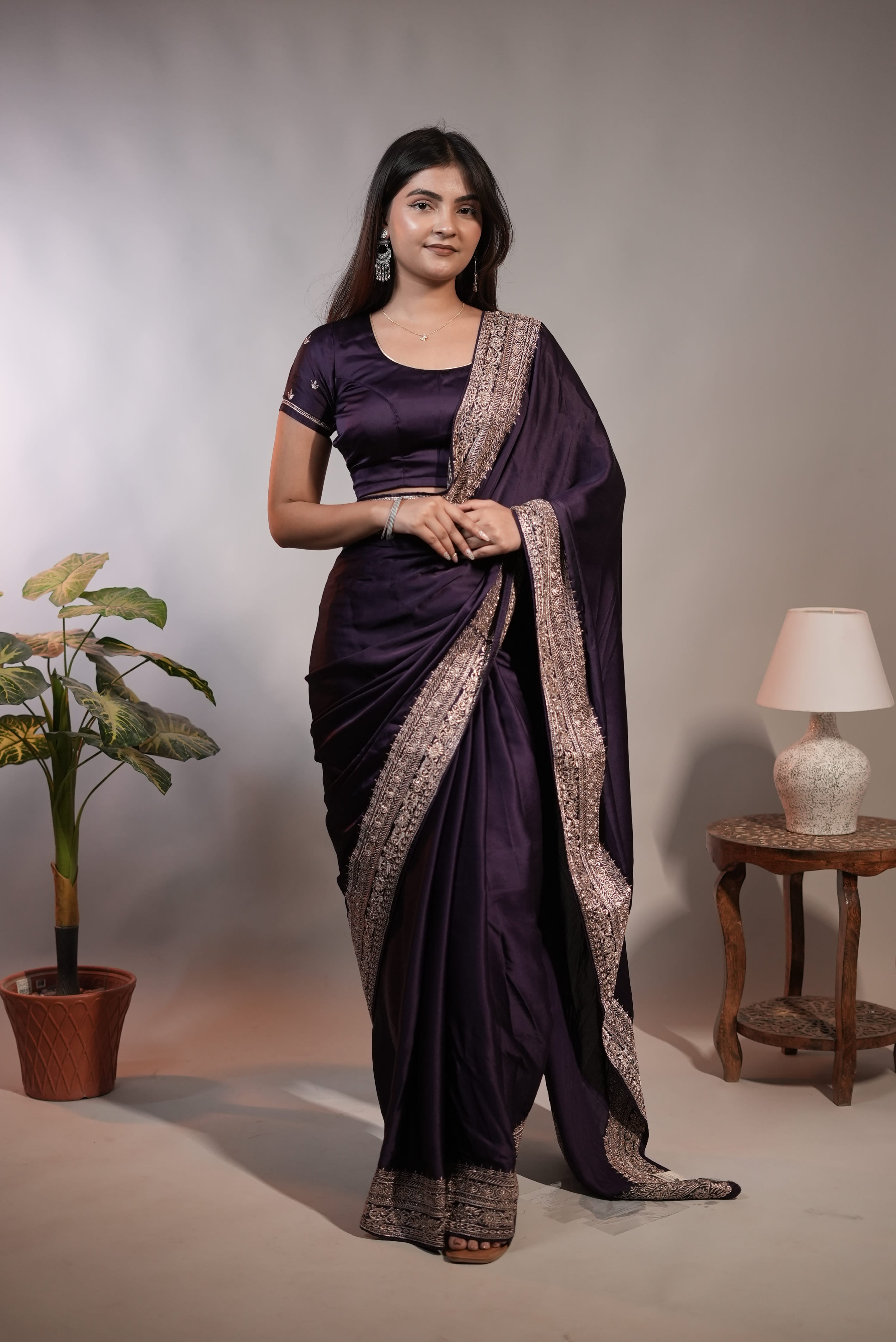 Royal Purple Satin Saree