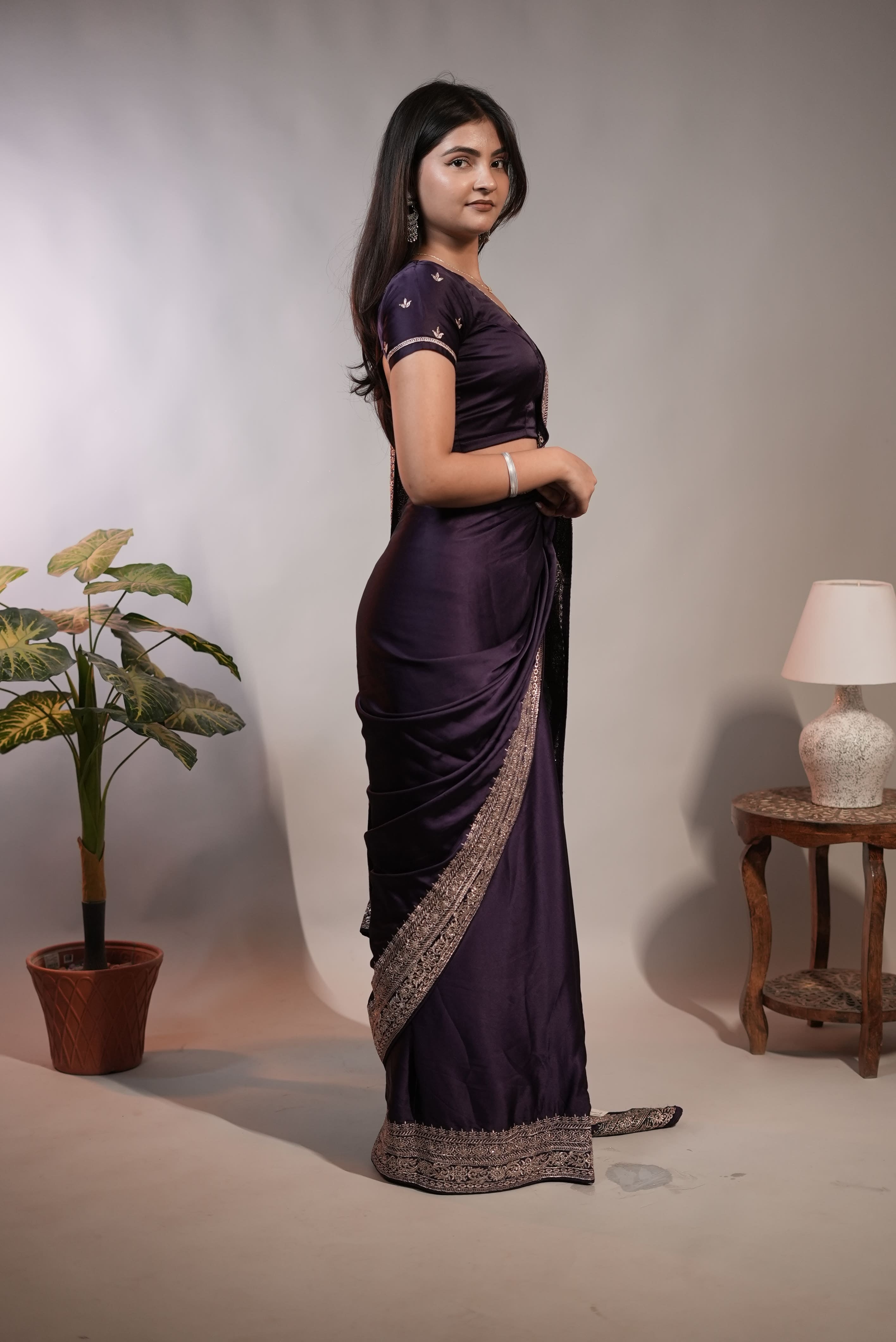 Royal Purple Satin Saree