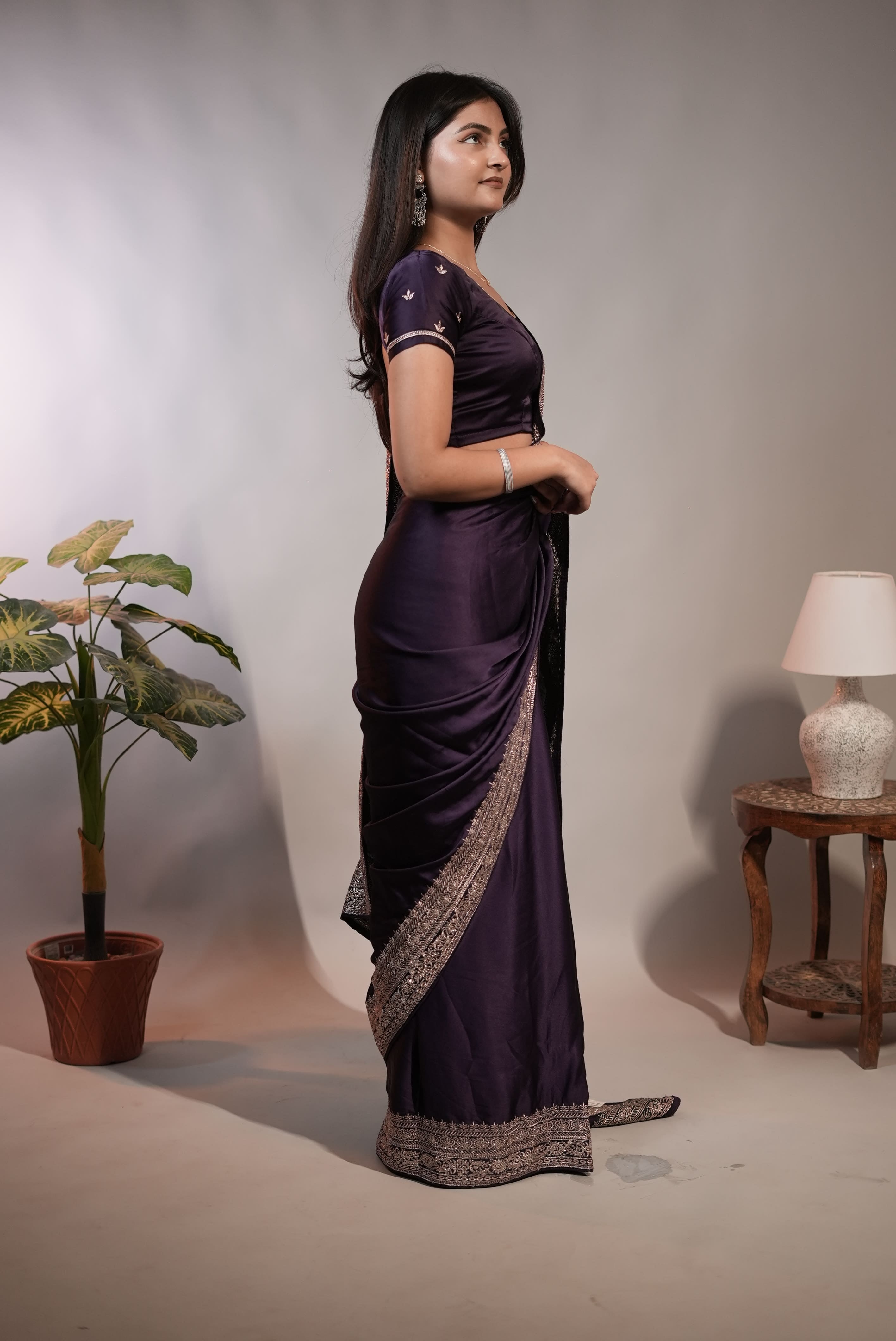 Royal Purple Satin Saree