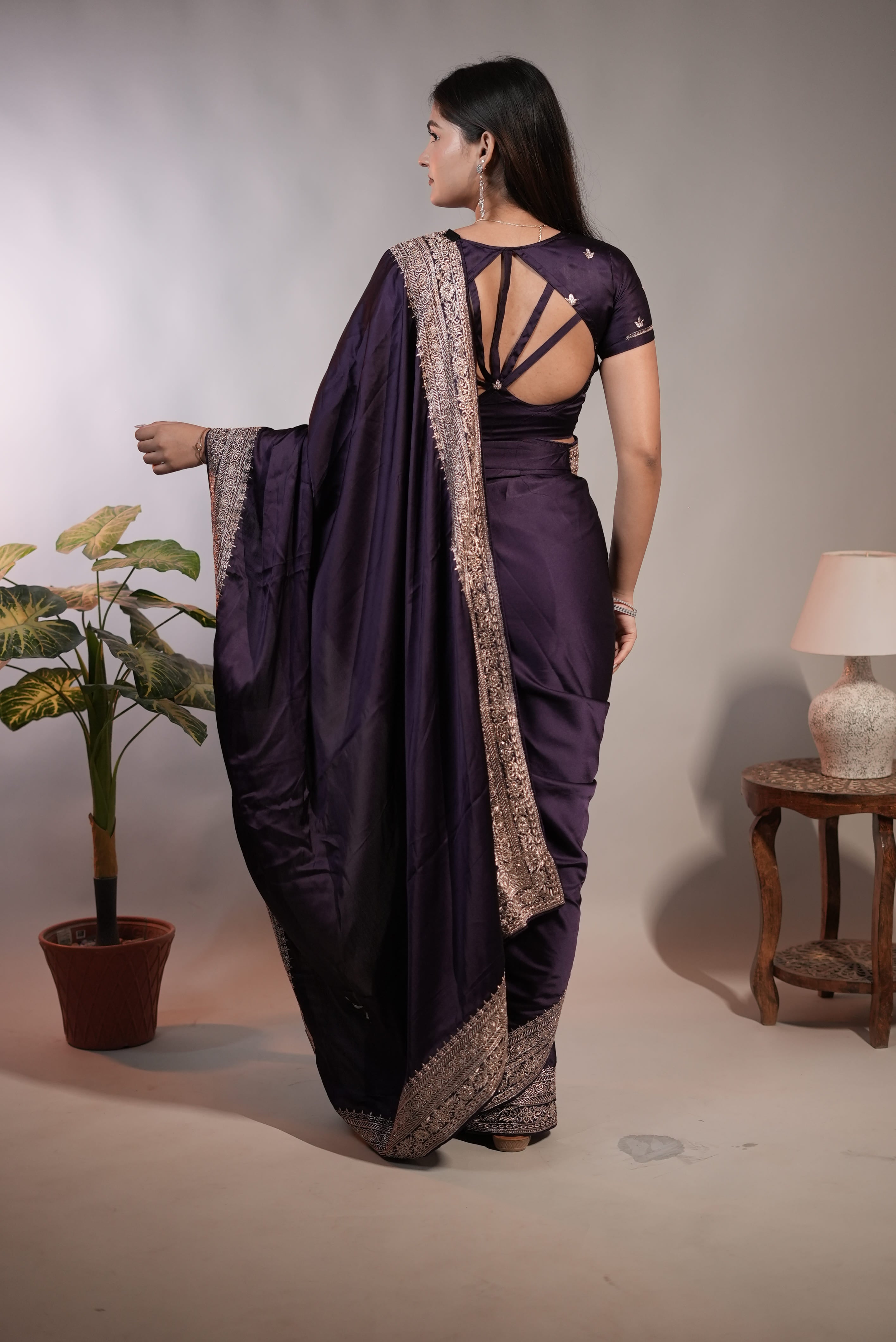 Royal Purple Satin Saree