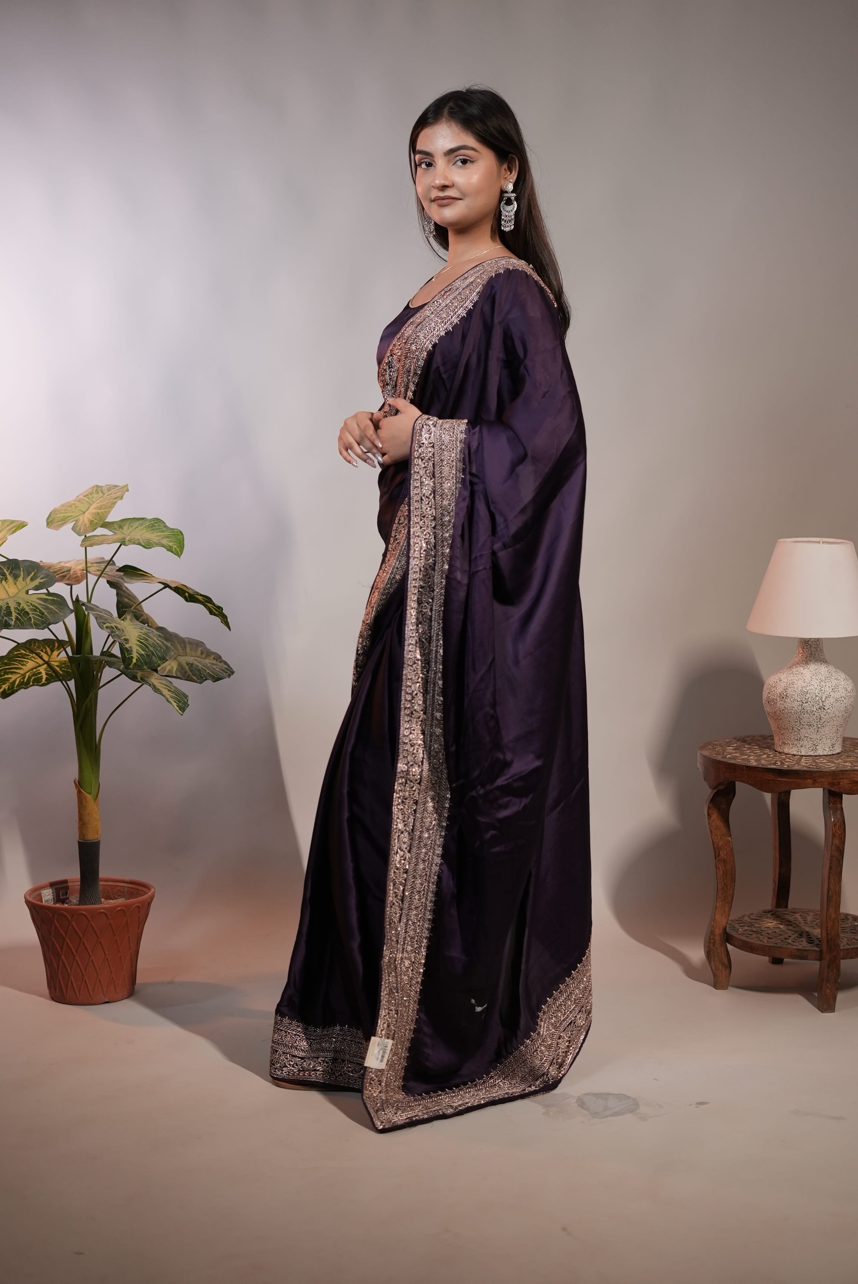 Royal Purple Satin Saree