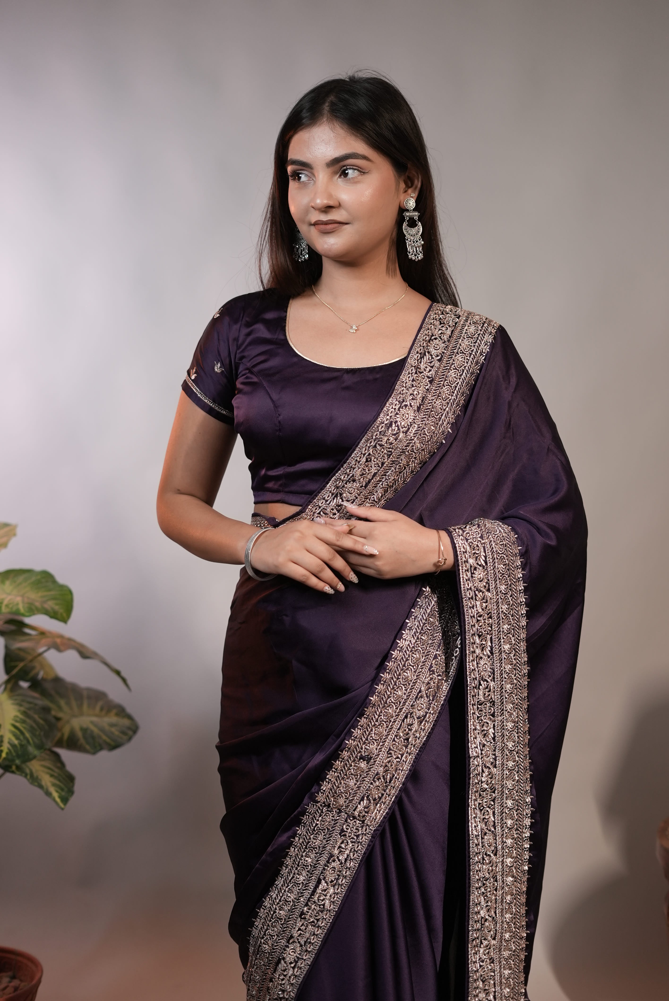 Royal Purple Satin Saree
