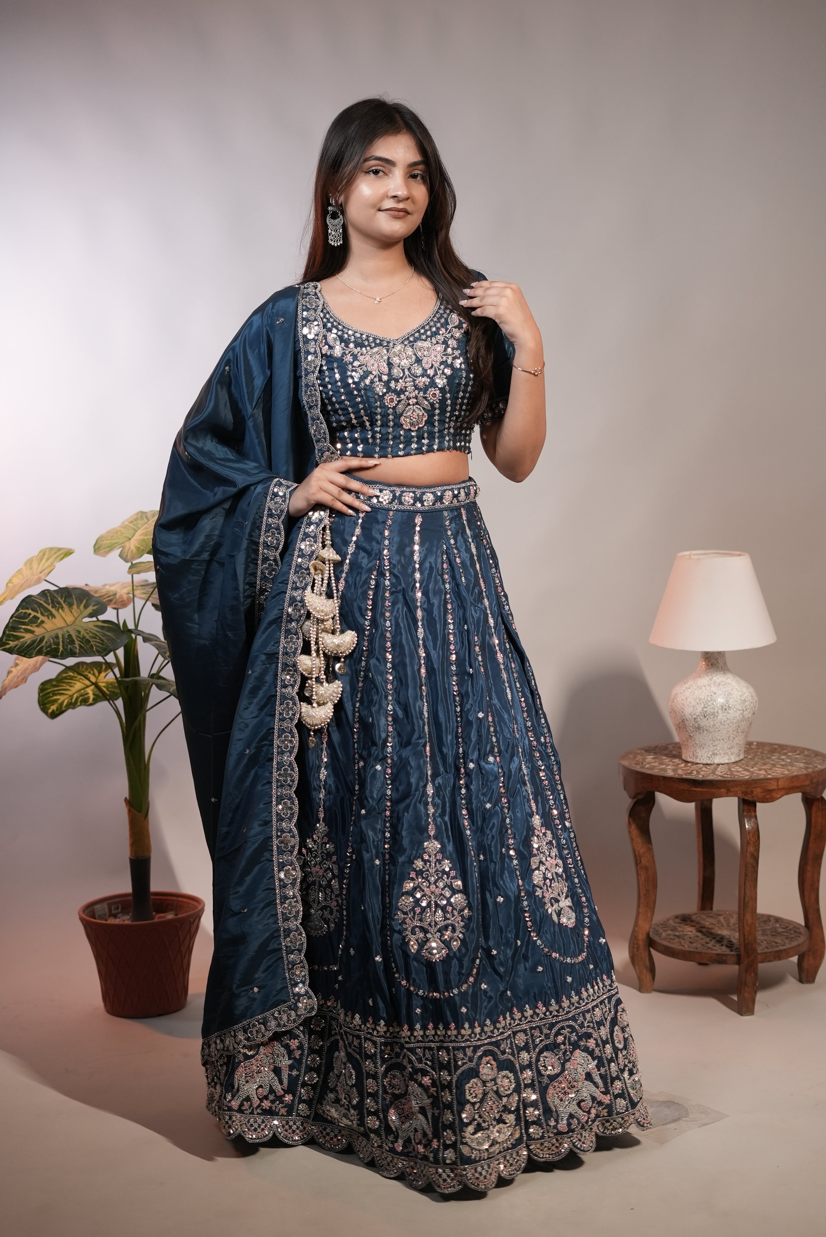 Royal Blue Satin Lehenga for Women