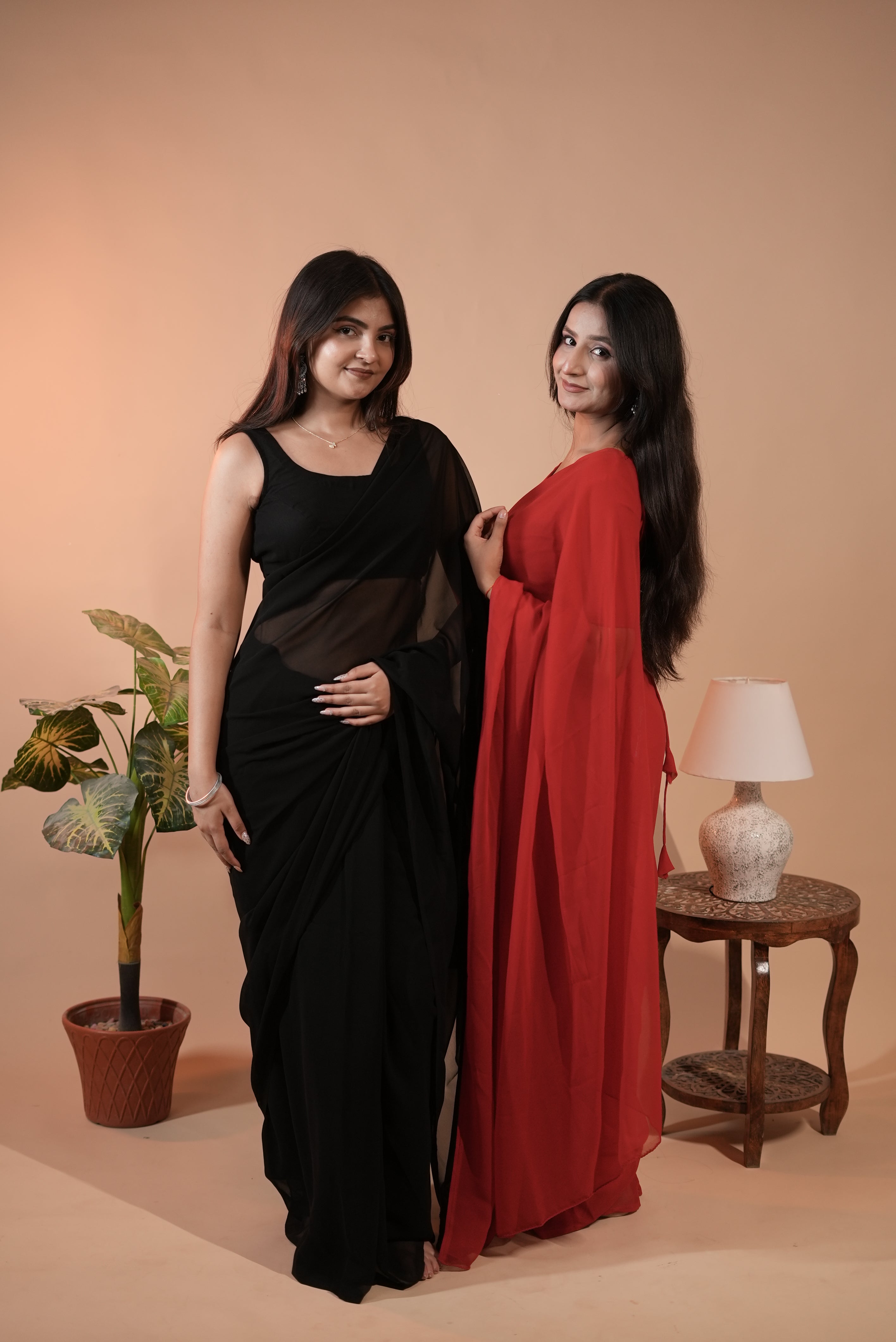 Black & Red Georgette Saree for Women