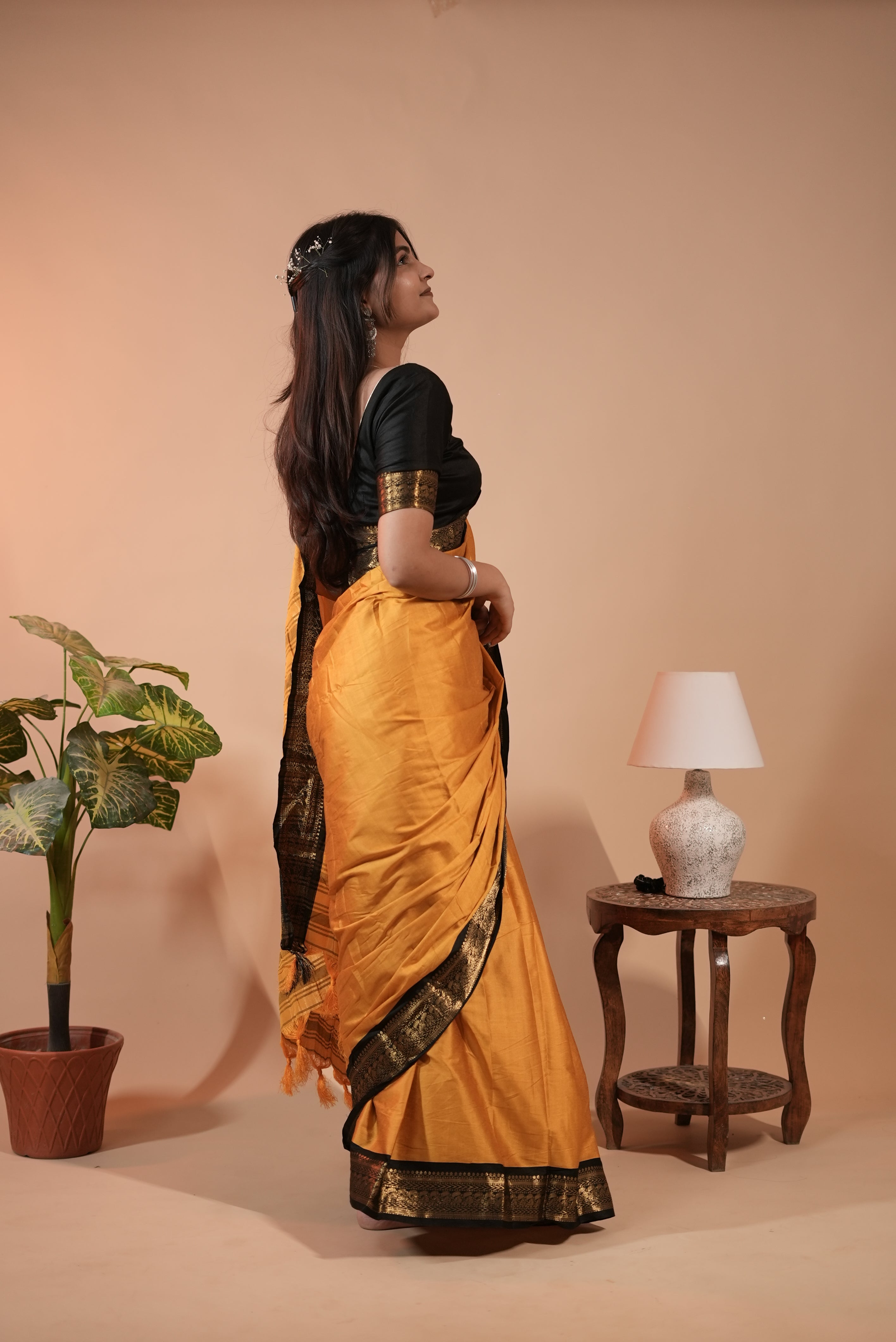Yellow Semi Silk Cotton Saree for Women