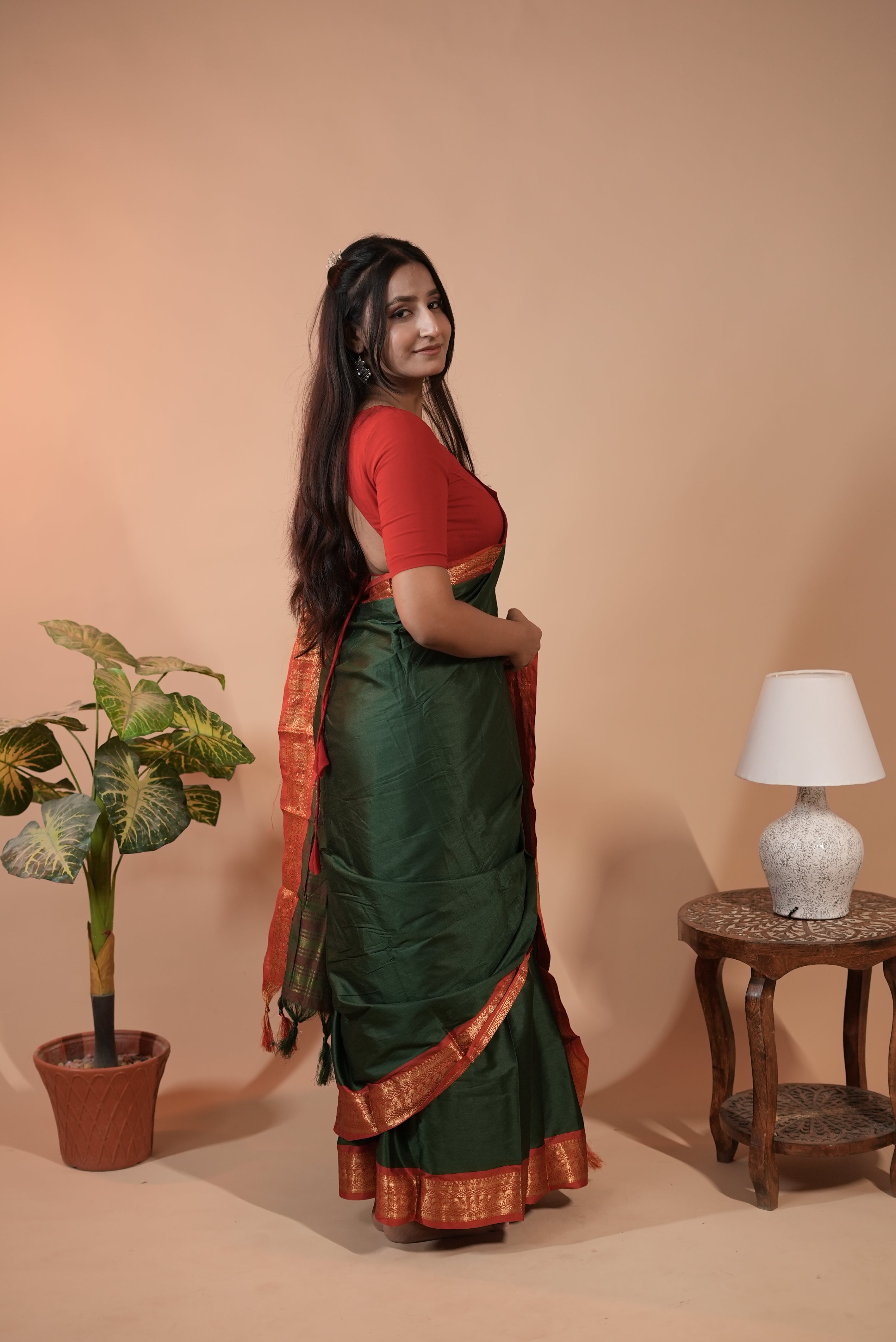 Green Semi Silk Cotton Saree for Women