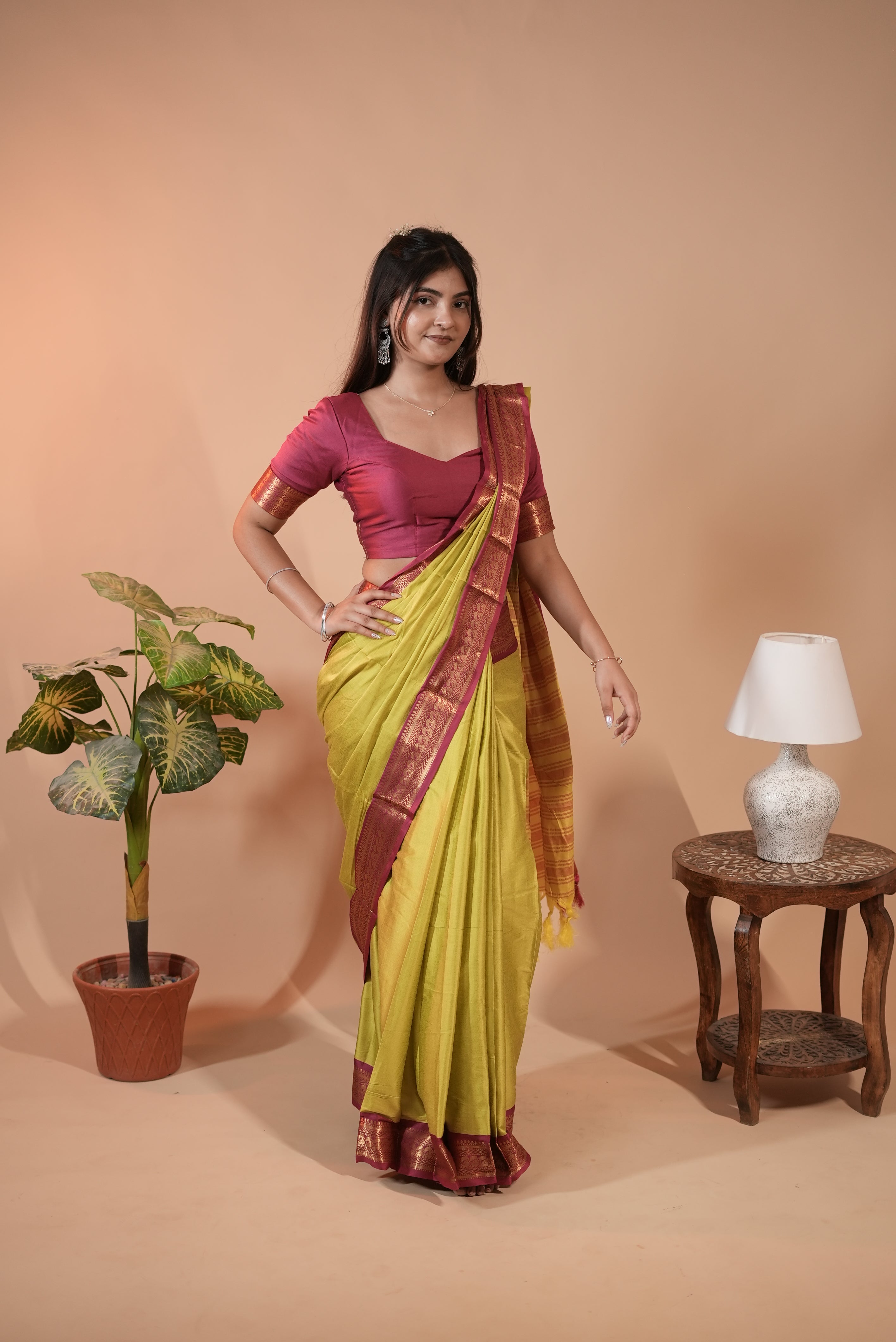 Neon Semi Silk Cotton Saree for Women