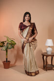 Off White Semi Silk Cotton Saree for Women
