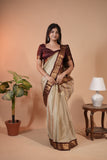 Off White Semi Silk Cotton Saree for Women