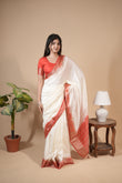 White Semi Silk Cotton Saree for Women