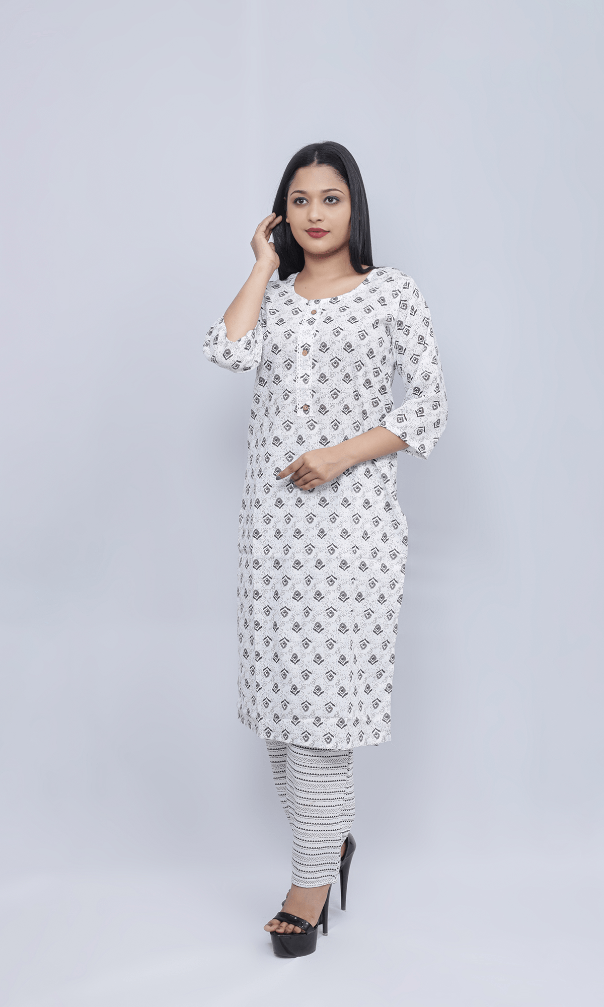 White Printed Salwar Suit