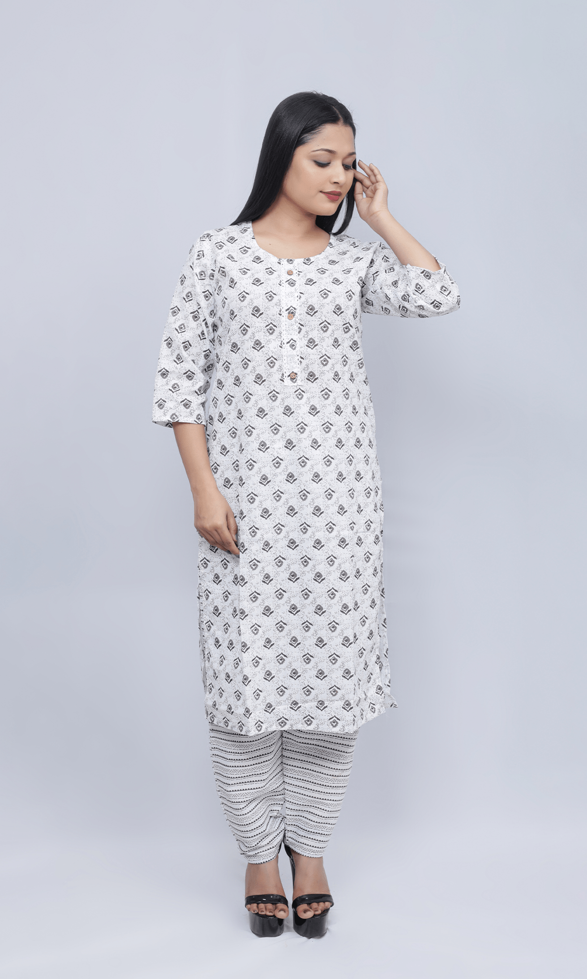 White Printed Salwar Suit